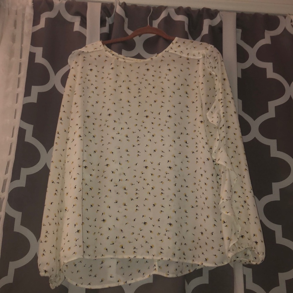 white black and yellow floral blouse